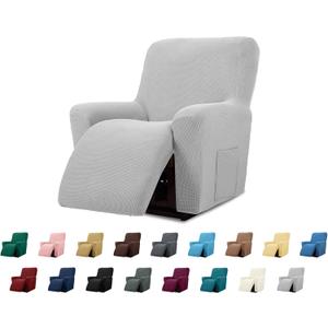 Cupuamon Recliner Chair Covers,Lazy Boy Recliner Covers Stretch Reclining Covers 1 Piece Furniture Protector with Elastic Bottom for Dog,Kids-Silver