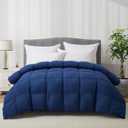 Luxury Goose Feather Down Fiber Comforter Queen Size, 300TC Blue Cotton Blended Duvet Insert, All Season Hotel Bedding Alternative Down Comforter with Corner Tabs (Blue, Queen)