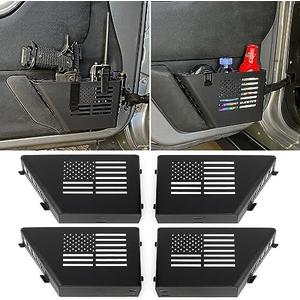 Z8 4 Pack Metal Front and Rear Door Storage Box with USA Flag Style, Door Side Insert Organizer Box Pockets Compatible with 2011+ Jeep Wrangler JK JKU 4 Door,Interior Storage Expansion Accessories