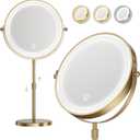 Makeup Mirror with Lights, 1x/20x 360° Rotation Vanity Mirror, Brightness Adjustable Lighted Makeup Mirror with Magnification, 5000 mAh Rechargeable Double Sided Mirror with 3 Colors, Gift for Women