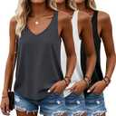 Huukeay 3 Pack Women's Tank Tops Racerback Summer V Neck Tops Casual Sleeveless Tee Loose Fit Workout Yoga Athletic Shirts, Medium