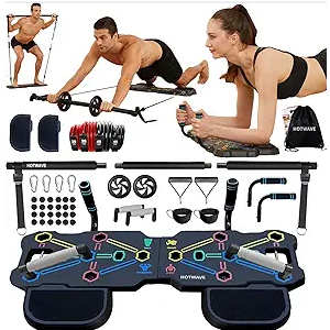 HOTWAVE Portable Exercise Equipment with 16 Gym Accessories.20 in 1 Push Up Board Fitness,Resistance Bands with Ab Roller Wheel,Full Body Workout at Home