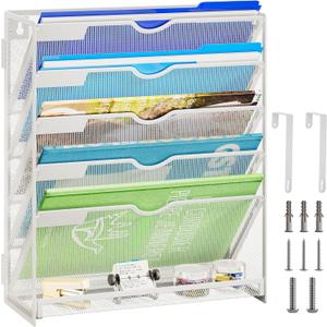 Lavatino 6-Tier Hanging File Organizer, Wall Mount File Holder for Mails Folders Papers Magazine Organization, Vertical Document Organizer for Office Home - (White)