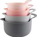 COOK WITH COLOR Nesting Plastic Mixing Bowl Set with Pour Spouts and Handles, Pink, 4 Piece Non-Slip