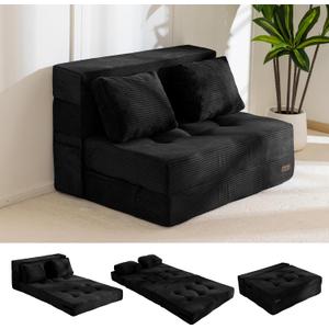 MAXYOYO Convertible Sofa Bed, Fold Out Loveseat Sleeper Sofa with Pillow, 4 in 1 Tufted Folding Couch Bed Foam Floor Couch, Lazy Chair for Living Room Bedroom Guest Room, Black (Twin)