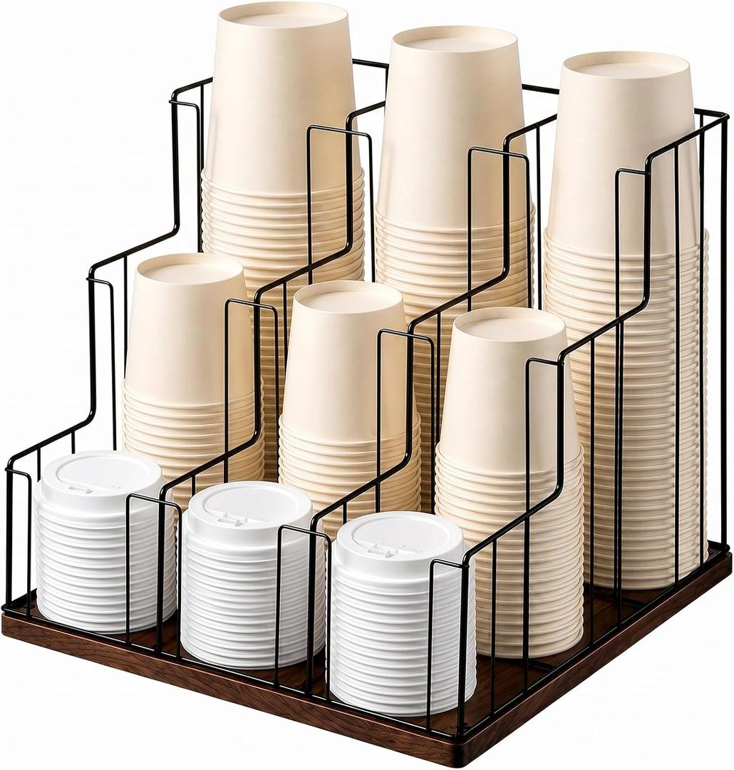 Geelin Cup and Lid Holder, Coffee Cup Dispenser Organizer, 9 Compartments