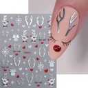 2 x Christmas Nail Stickers Decals - 3D Reindeer, Snowflakes, Santa Hat Designs with Gold, Silver, Green & Red Foil Embossed Effect, 4 Sheets for Holiday Nail Art