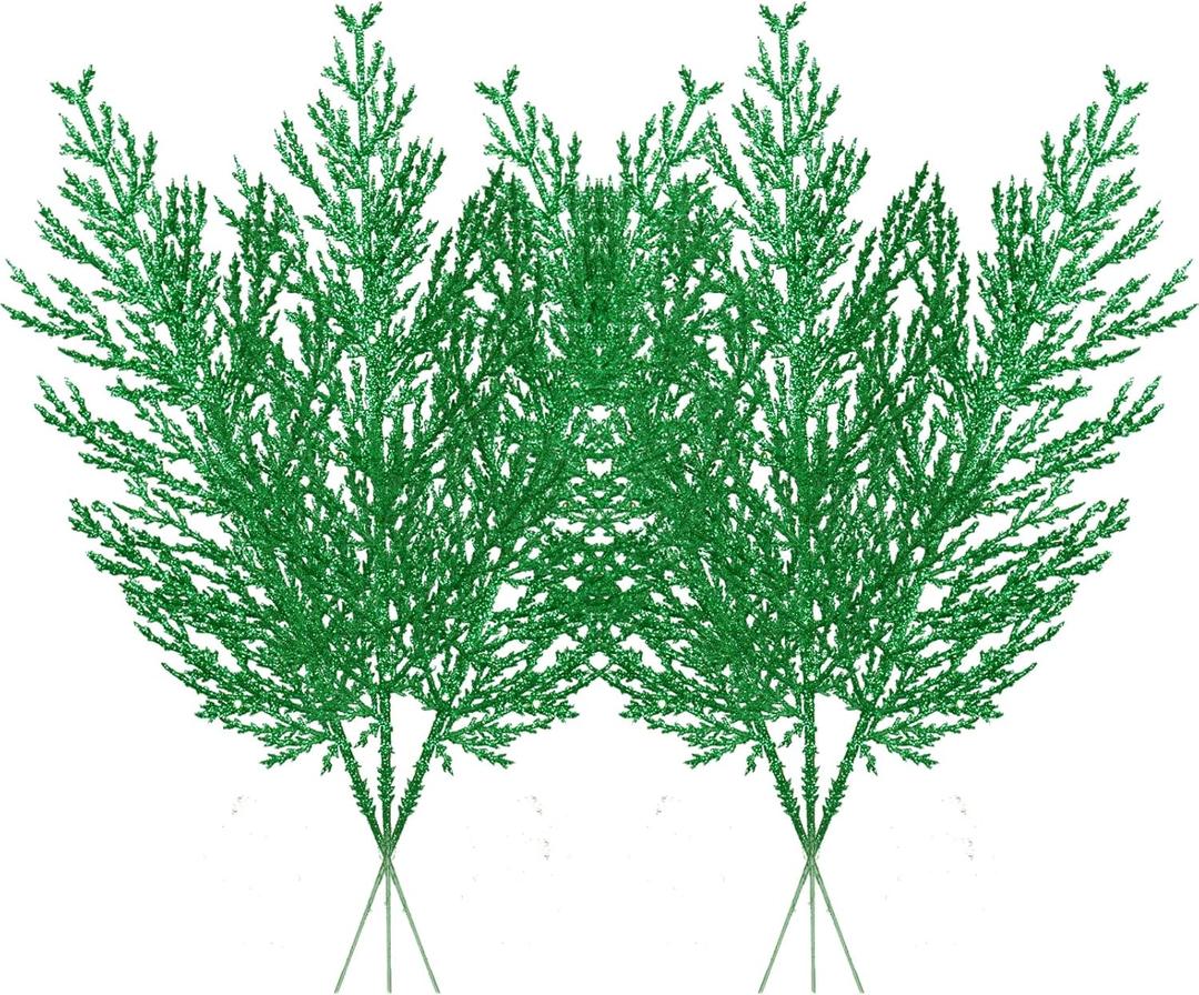 Christmas Glitter Stems 24pcs Artificial Pine Tree Picks for Christmas Tree Ornaments fillers, DIY Xmas Wreath, Crafts, Garland, Holiday, Party, Wedding and Home Decoration (Green)