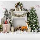 Kate10ft6.5ft (32m) Bohemian Christmas Tree Backdrop Photography White Wall Furnace Brick Wall Deer Christmas Festival Background Photography Christmas Studio Props Photo Video