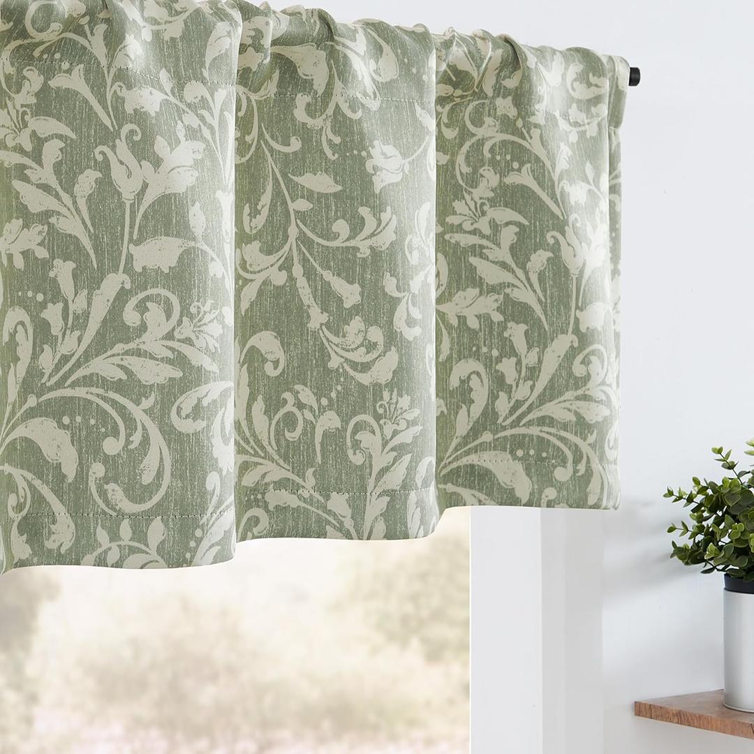 jinchan Valance Curtain for Kitchen Living Room Farmhouse Vintage Cottage Valance Room Darkening Bedroom Window Treatment Light Filtering Rod Pocket 1 Panel 16 Inch Green (Floral Sage)
