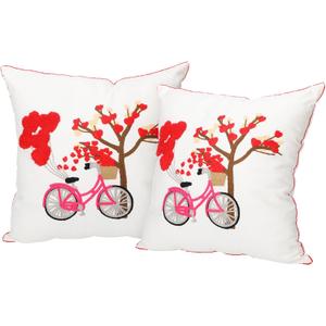 2Pcs Valentine's Day Throw Pillow Covers 18"x 18" Valentines Embroidered Red Heart Love Pillow Covers Farmhouse Decorative Cushion Cases for Couch Sofa Bed Living Room Bedroom Decor Gift