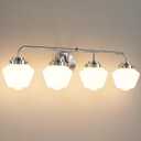 RUIYEY Bathroom Vanity Light Fixtures: 4-Lights Brushed Nickel Vintage Light Fixtures for Bathroom Above Mirror, Wall Lights Indoor with Frosted Milky Glass for Bath Bedroom