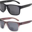 Bifocal Sunglasses for Men Wrap-Around Sports Sun Readers Oversized NO Line Bifocal Reading Glasses UV400 Protection (Gray)