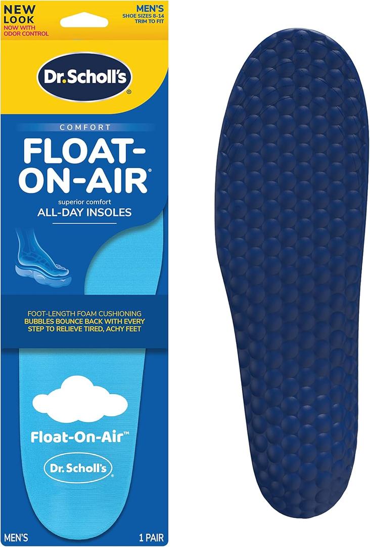 Dr. Scholl's Float-On-Air Comfort Insoles, Men, 1 Pair, Full Length (Trim to fit Men's Shoe Sizes (8-14), Blue)