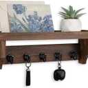 Key and Mail Holder Wall Mount, Key Holder with Shelf and Mail Organizer Wall Mount. Mail Holder with 5 Hooks for Coat, Dog Leash, Home Decor Rack, Entry Way Organizer (Brown)