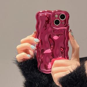FABSPARK Case for iPhone 16e,3D Meteorite Bubble Pattern Electroplate Plating Glitter Curly Wavy Frame Glossy Case,Soft TPU Shockproof for iPhone 16e 6.1 inch,Hot Pink
