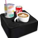 Couch Cup Holder Pillow Tray & Caddy - for Sofa, Bed, Car, Man Cave | Keep Drinks at Hand & Spill-Proof Accessories for New Parents, Camping, Park, Boat, Beach -Black