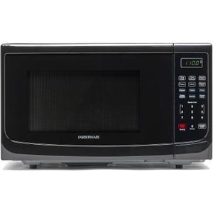 Farberware FM11BKA Compact Countertop Microwave Oven 1.1 Cu. Ft. 1100-Watt with LED Lighting, Child Lock, Easy Clean Grey Interior, Black
