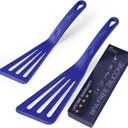 HOTEC 600 Heat Resistant Silicone Slotted Fish Turner Spatula Set, BPA Free Kitchen Cooking Spatulas, for Non Stick Cookware Dishwasher Safe Classic Blue, set of 2