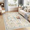 5x7 Area Rugs for Living Room Cloud Like Soft Washable Rugs for Bedroom Morris Floral Rug Non Slip Waterproof Carpet for Dining Room Nursery Beige Living Room Carpet