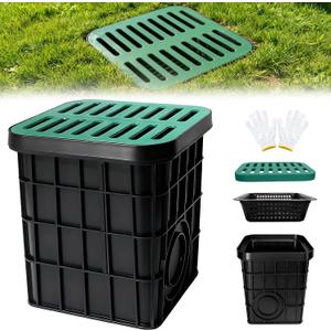 15.75inch Large Drainage Catch Basin with Grate and Debris Basket,15.75 x 15.75 x 15.75in French Drain Catch Basin Without Reserved Hole for Patios Yard Downspout Lawn and Municipal Plumbing
