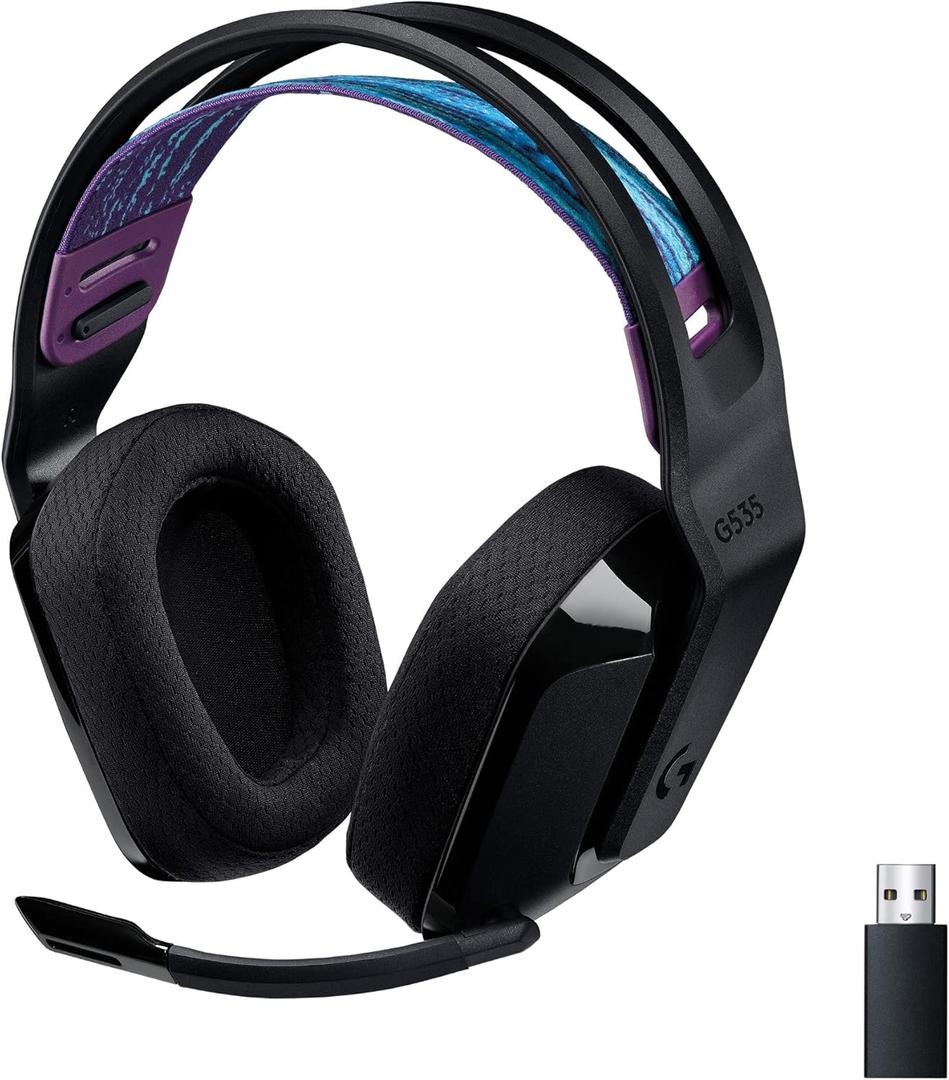 Logitech G535 Lightspeed Wireless Gaming Headset - Lightweight on-Ear Headphones, flip to Mute mic, Stereo, USB Rechargeable - Black
