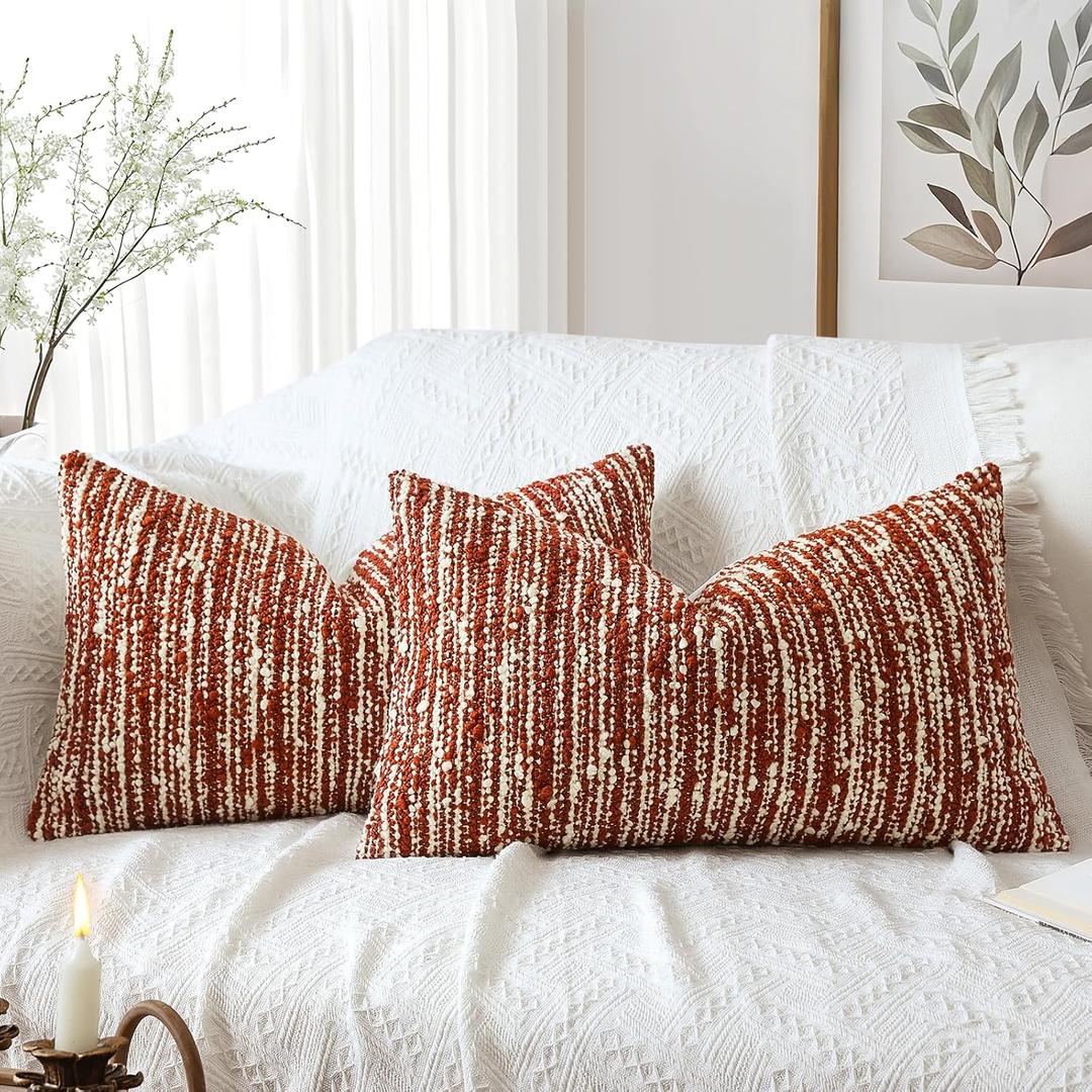 Artscope Lumbar Throw Pillow Cover 12x20 Super Thick Body Pillow Cover Decorative Boucle Textured Morden Neutral Accent Italian Style Pillowcase for Bedroom Living Room Couch Sofa Home Décor-Rust
