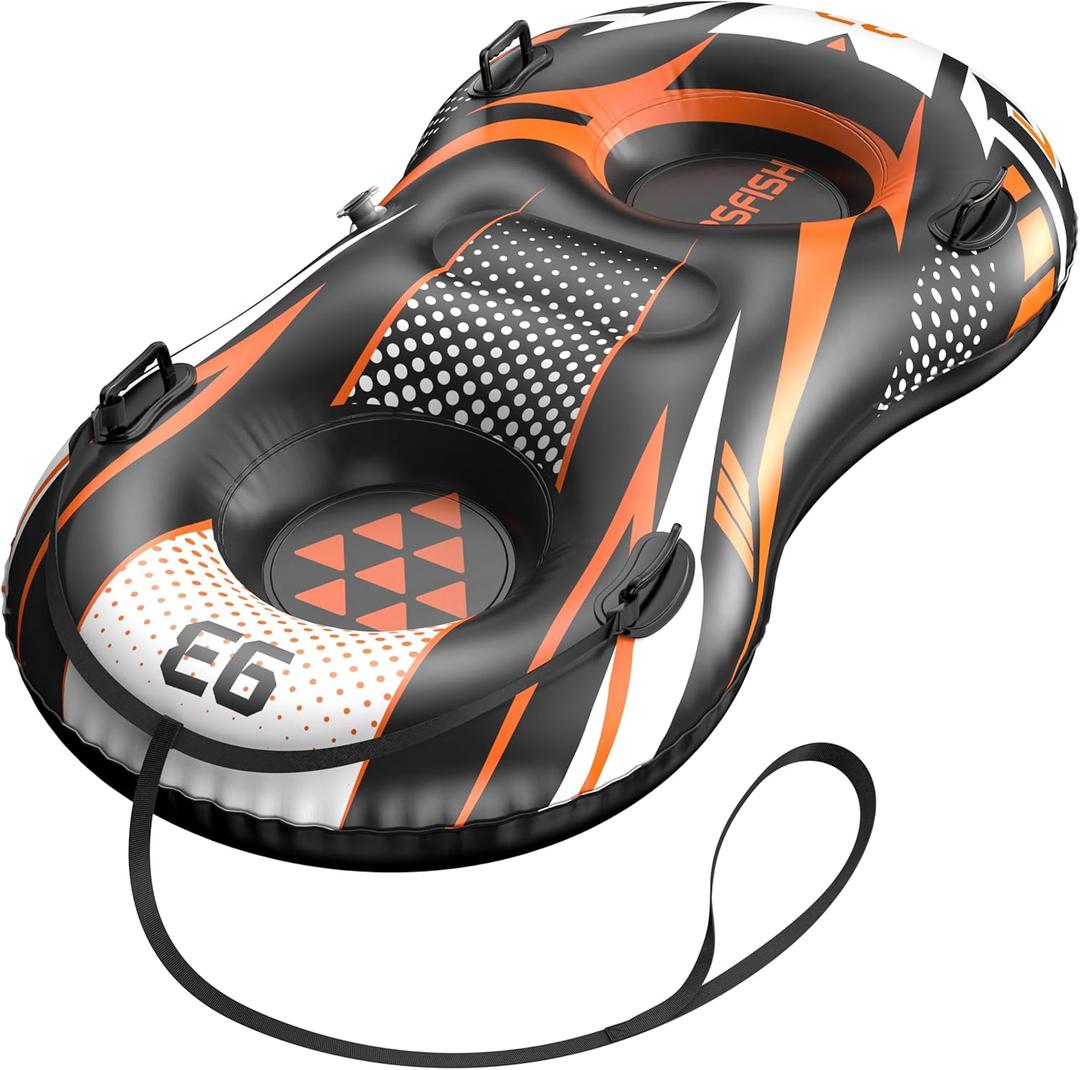 Snow Tube with Towable Leash, AirsFish Inflatable Snow Sled Heavy Duty Cover Wear-Resistant & Antifreeze Material Sledding Tubes for Winter Sports