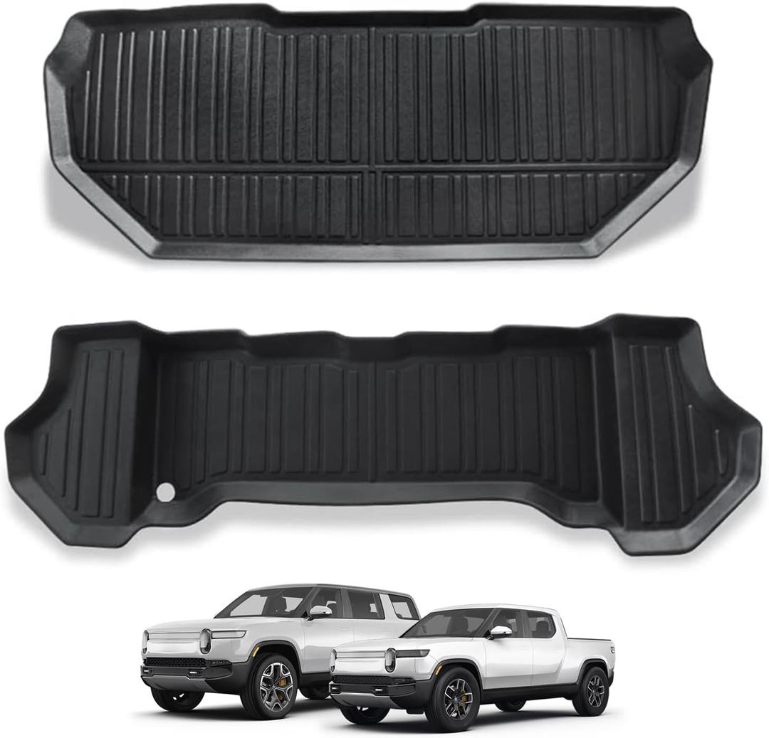 BestEvMod Compatible with Rivian R1T R1S All-Weather Front Trunk Mat TPE Material Rubber Cargo Liner Rivian R1T R1S 2022 2023 2024 Accessories (Upper + Lower Layer)