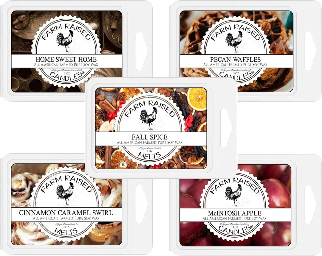Farm Raised Candles - USA Grown Soy Wax Melts - Fall Spice - Bakery Variety Pack – 5 Pack, 16oz Total – Wax Melts Warmer Scents – Cinnamon, Pumpkin, Pecan Waffles, Cozy Kitchen Scents