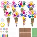 Colarr 24 Set Mother's Day Handprint Craft Kit DIY Handprints Flower Bouquet Make Your Own Floral Paper Craft for Mom Grandma Gift School Classroom Activities Activity Supplies