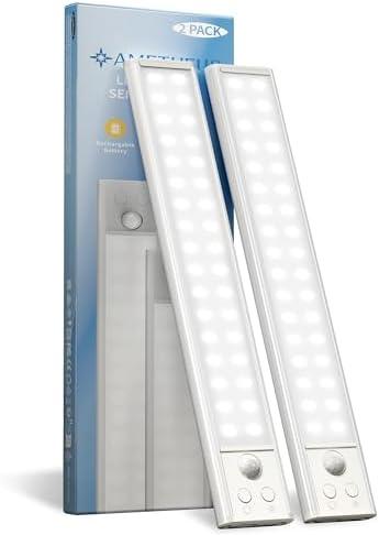 10inch Under Cabinet Lights, Motion Sensor Light Indoor, Wireless Closet Lights, 1800mAh Rechargeable Battery, Magnetic, 5 Levels Dimmable, Under Counter Lights for Kitchen, Bathroom (2 Pack)