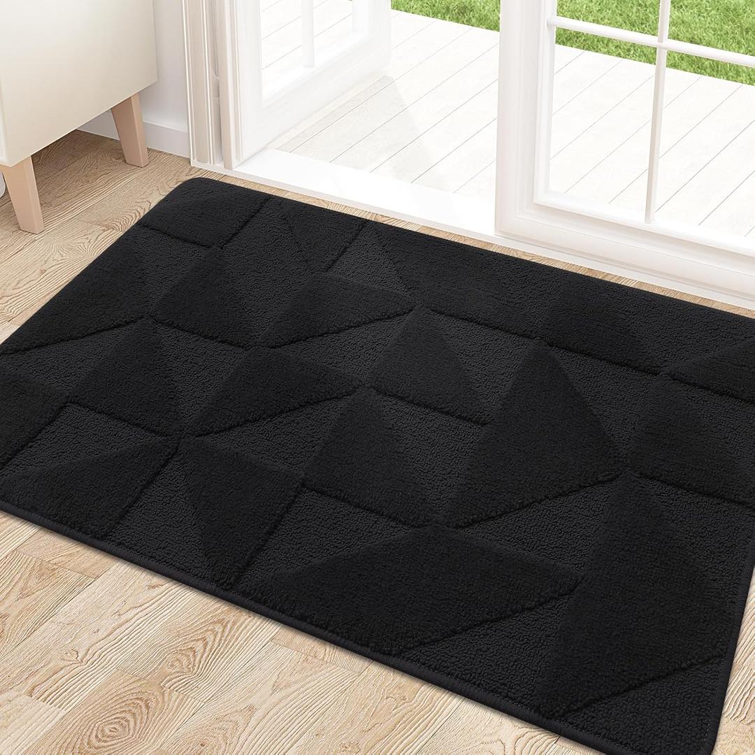 OLANLY Door Mats Indoor, Non-Slip, Absorbent, Dirt Resist, Entrance Washable Mat, Low-Profile Inside Entry Doormat for Entryway (32x20 inches, Black)