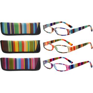 Eyekepper 4 Pairs Reading Glasses for Women Reading Striped Pattern Stylish Reading Eyeglasses
