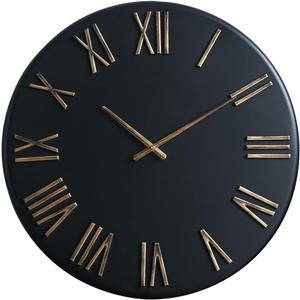 Large Modern Wall Clock - 24 inch, Contemporary Simple, Matte Black, Distressed Gold Roman Numerals, Metal Face, Battery Operated, Minimalist Decorative Wall Clock for Living Room, Entryway, Kitchen