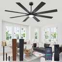 VOLISUN Large Ceiling Fans with Lights, 72 inch Ceiling Fan with Light and Remote, Indoor/Outdoor Black Ceiling Fans for Patio, Living Room, 6 Speed Reversible Quiet, 3 CCT, Dual Finish 8 Blades
