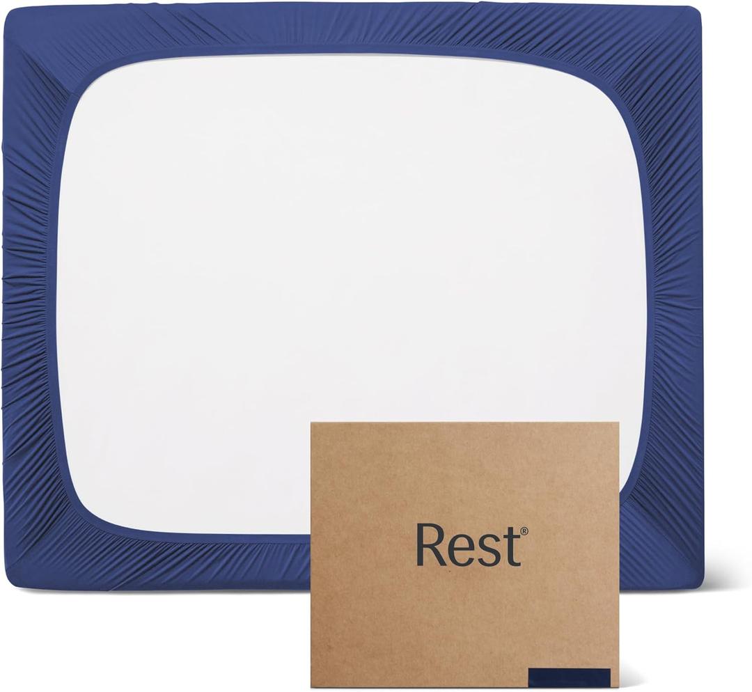 REST Evercool+ Fitted Sheet, Cali King, Midnight Blue, 15" Deep (up to 18), Breathable Bedding for Hot Sleeper and Night Sweats, Bed Sheet with Ionic+ Self-Cleaning Silver Yarn for Sensitive Skin