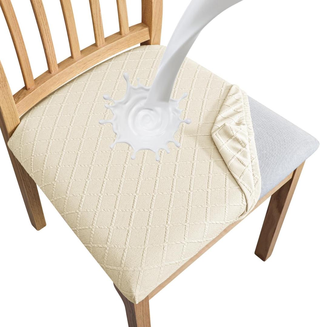 SPRINGRICO Waterproof Seat Covers for Dining Room Chair Set of 4 Washable Seat Cushion Slipcovers Kitchen Chair Covers (4 Pack, Waterproof Beige Light)
