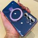 Magnetic for Samsung Galaxy S25 Plus Case Clear with Stand,Built-in Camera Lens Protector[Compatible with Magsafe],Case for Samsung Galaxy S25 Plus 6.7",Purple