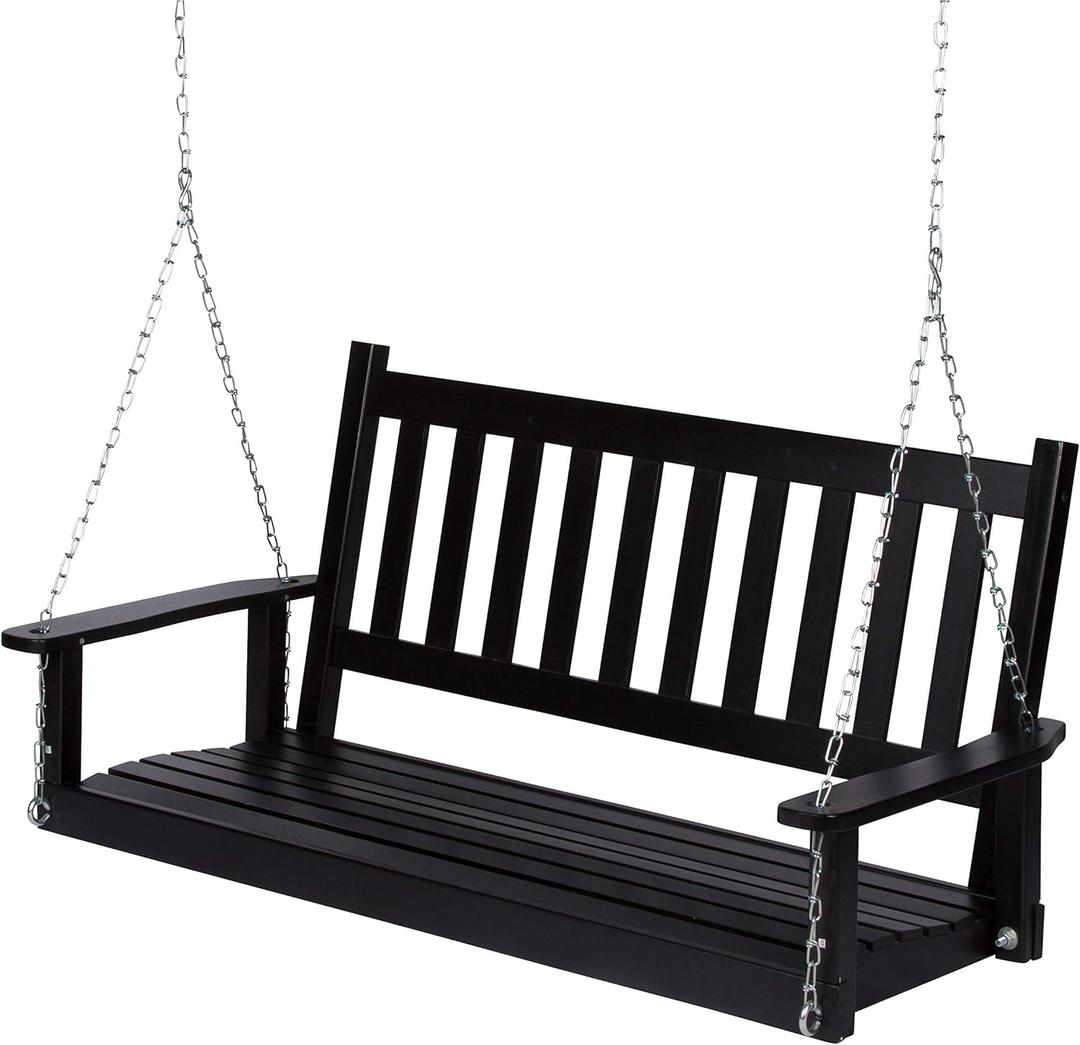 Shine Company 4216BK-142 Maine Wood Outdoor Patio Porch Swing with Chains, Classic Black