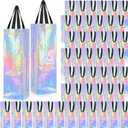 Windyun 100 Pcs Wine Gift Bags with Handle Reusable Small 13.8x3.5x3.9 Inches Liquor Bottle Totes Bulk for Birthday Wedding Christmas Holiday Party (Iridescent)