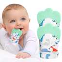 2Pack Silicone Teething Mitt, Soothing Infant Teething Mitten Pain Relief, Prevent Scratches Glove, Safe Silicone Teething Toys for 0-12 Months (Green Dinosaur)