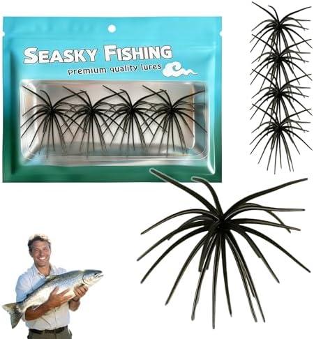 4PCS Dice Bait, Slow Sinking TPR Swimbait, Tentacle Creature Lure with Reflective Stars, Sea Urchin Soft Plastic Fishing Lures for Bass Fishing, Drop Shot, Wacky Rig, Neko Rig & Finesse