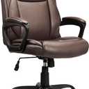 Amazon Basics Classic Puresoft PU Padded Mid-Back Height Adjustable Office Computer Desk Chair with Armrest, 25.75"D x 24.25"W x 42.25"H, Brown
