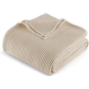Exclusivo Mezcla 100% Cotton Waffle Throw Blanket for Couch, Sofa, Lightweight and Breathable Gauze Muslin Blanket for Summer, Moisture-Wicking, Home Decor, 50"x70", Khaki