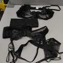 Lilosy Sexy Leaf Floral Embroidered Mesh Sheer Women Underwire Push Up Lingerie Set (Black, L)