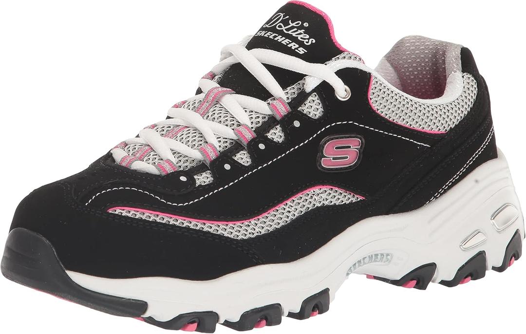 Skechers Women's D'lites Life Saver Memory Foam Lace-up Sneakers (Black/White/Pink)