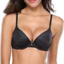 Wingslove Women's Push Up Everyday Basic Comfort Lightly Padded Underwire Plunge T-Shirt Bra Lift Up (32C, Black)