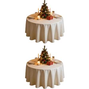 WIGENIUS 2 Pack Ivory Table Cloth Round Tablecloths 90 Inch,Polyester Table Cloth for 5 Foot Round Tables,Wrinkle Resistant Washable Fabric Table Covers for Party,Wedding Banquet