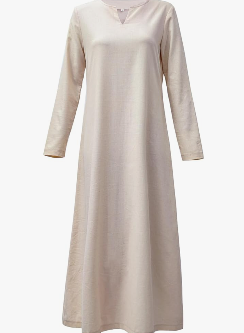 KUOIN Medieval Womens Linen Cotton Dress Chemise Renaissance Peasant Cosplay Costume Maxi, Size S